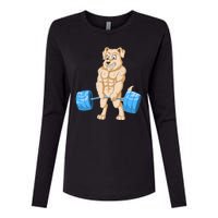 Golden Retriver Weightlifting Womens Cotton Relaxed Long Sleeve T-Shirt