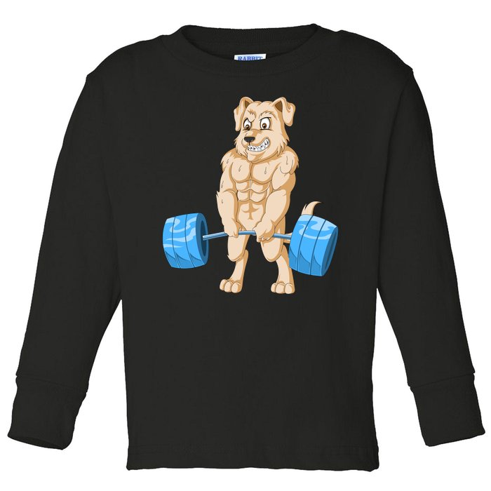 Golden Retriver Weightlifting Toddler Long Sleeve Shirt