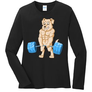 Golden Retriver Weightlifting Ladies Long Sleeve Shirt