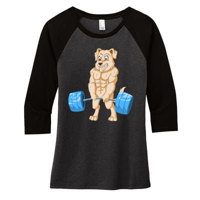 Golden Retriver Weightlifting Women's Tri-Blend 3/4-Sleeve Raglan Shirt