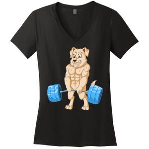 Golden Retriver Weightlifting Women's V-Neck T-Shirt