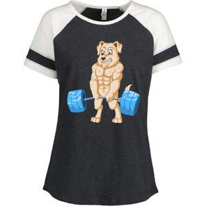 Golden Retriver Weightlifting Enza Ladies Jersey Colorblock Tee