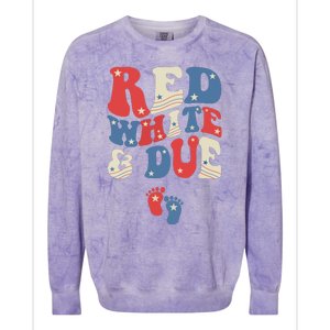 Groovy Red White And Due Baby Reveal 4th of July Matching Colorblast Crewneck Sweatshirt