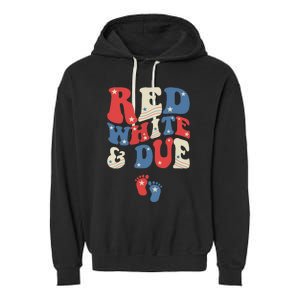 Groovy Red White And Due Baby Reveal 4th of July Matching Garment-Dyed Fleece Hoodie