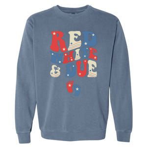 Groovy Red White And Due Baby Reveal 4th of July Matching Garment-Dyed Sweatshirt