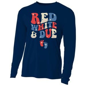 Groovy Red White And Due Baby Reveal 4th of July Matching Cooling Performance Long Sleeve Crew