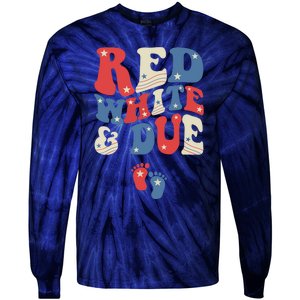 Groovy Red White And Due Baby Reveal 4th of July Matching Tie-Dye Long Sleeve Shirt