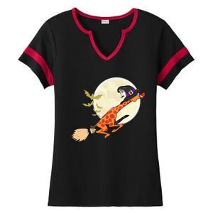 Giraffe Ride Witch Shotgun Giraffe Halloween Ladies Halftime Notch Neck Tee