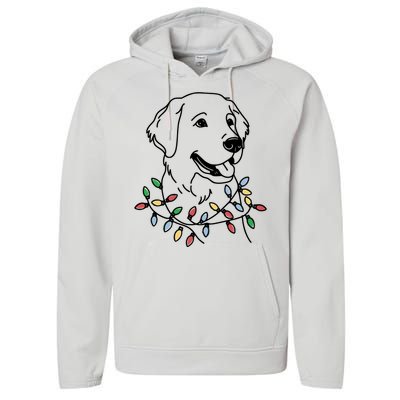 Golden Retriever With Christmas Lights Performance Fleece Hoodie