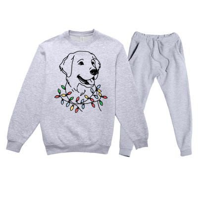 Golden Retriever With Christmas Lights Premium Crewneck Sweatsuit Set