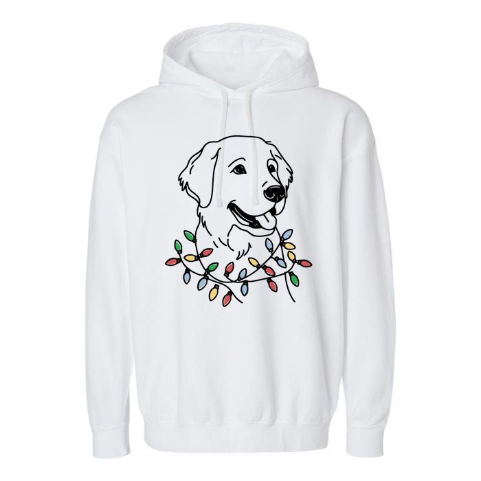 Golden Retriever With Christmas Lights Garment-Dyed Fleece Hoodie