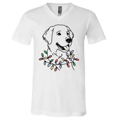 Golden Retriever With Christmas Lights V-Neck T-Shirt