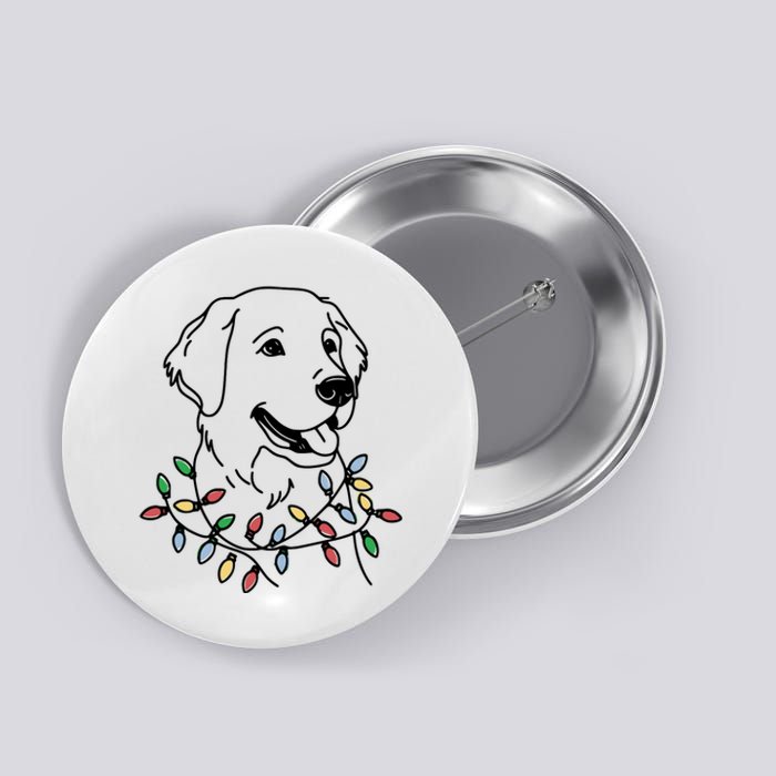 Golden Retriever With Christmas Lights Button