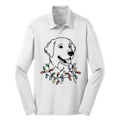 Golden Retriever With Christmas Lights Silk Touch Performance Long Sleeve Polo