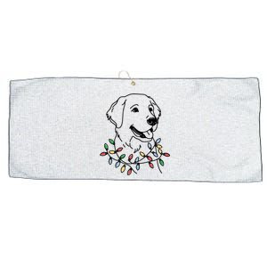 Golden Retriever With Christmas Lights Large Microfiber Waffle Golf Towel