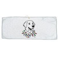 Golden Retriever With Christmas Lights Large Microfiber Waffle Golf Towel