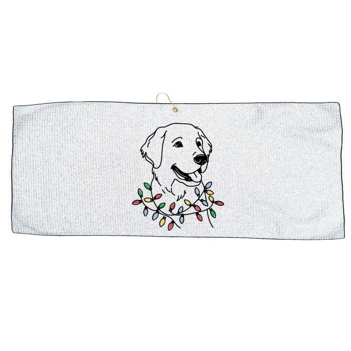 Golden Retriever With Christmas Lights Large Microfiber Waffle Golf Towel