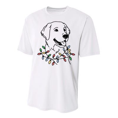 Golden Retriever With Christmas Lights Performance Sprint T-Shirt