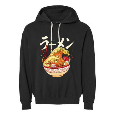 Great Ramen Wave Of Kanagawa Japanese Noodles Udon Kanji Garment-Dyed Fleece Hoodie