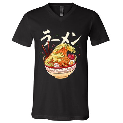 Great Ramen Wave Of Kanagawa Japanese Noodles Udon Kanji V-Neck T-Shirt