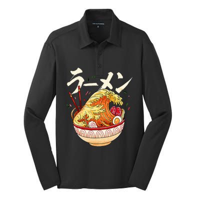 Great Ramen Wave Of Kanagawa Japanese Noodles Udon Kanji Silk Touch Performance Long Sleeve Polo