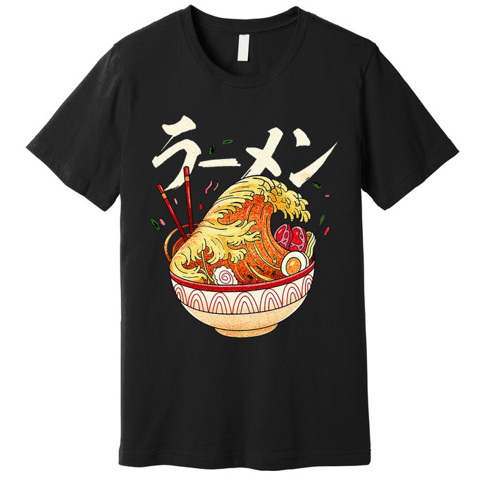 Great Ramen Wave Of Kanagawa Japanese Noodles Udon Kanji Premium T-Shirt