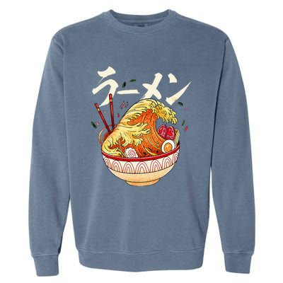 Great Ramen Wave Of Kanagawa Japanese Noodles Udon Kanji Garment-Dyed Sweatshirt