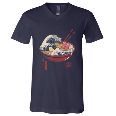 Great Ramen Wave Off Kanagawa Funny Japanese Food V-Neck T-Shirt