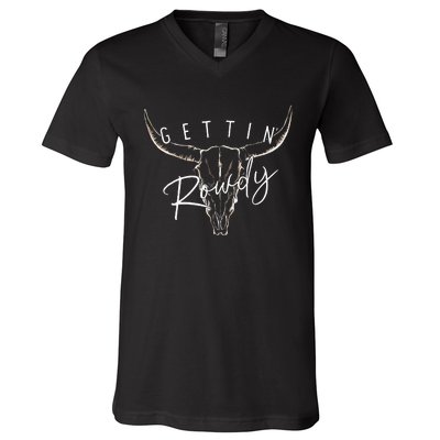 Getting Rowdy Western Getting Hitched Bachelorette V-Neck T-Shirt