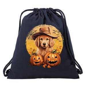 Golden Retriever Witch Howloween Pawsome Pumpkin Halloween Meaningful Gift Drawstring Bag