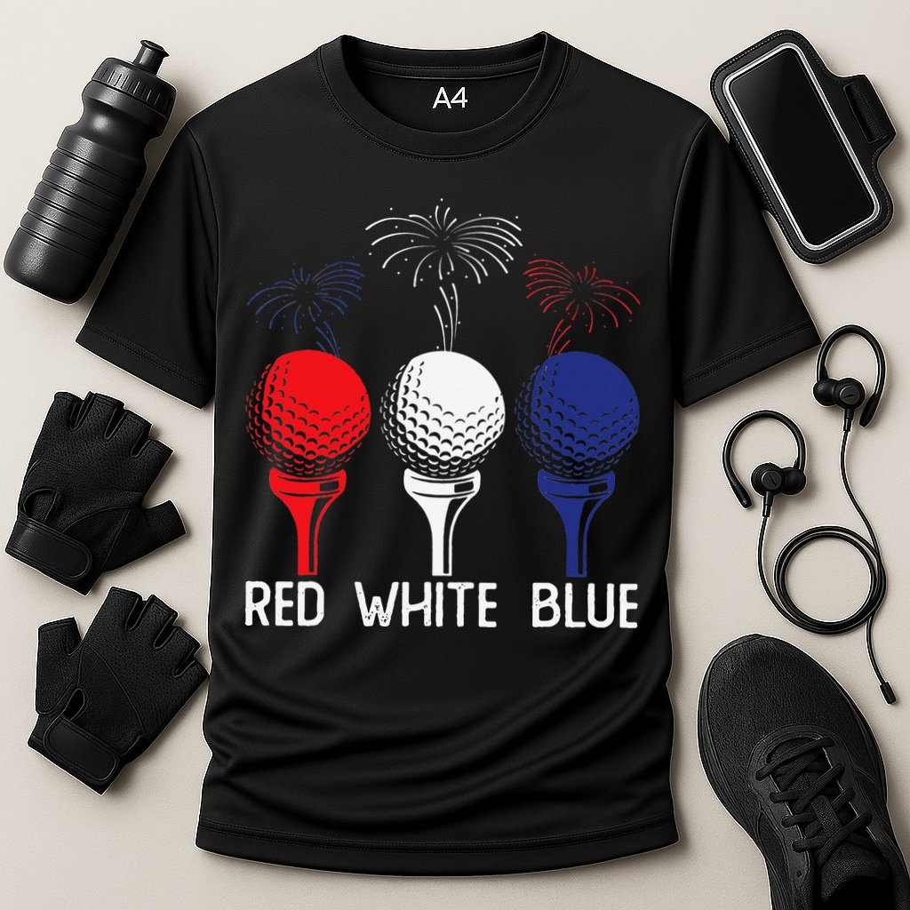 Golf Red White Blue Us Flag Patriotic 4th Of July Cooling Performance Crew T-Shirt