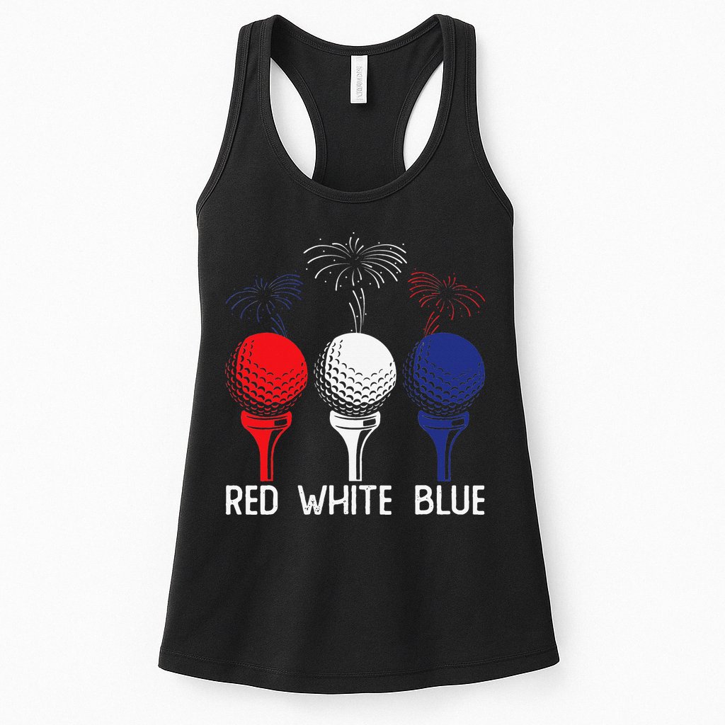 Golf Red White Blue Us Flag Patriotic 4th Of July Womens Tank Top