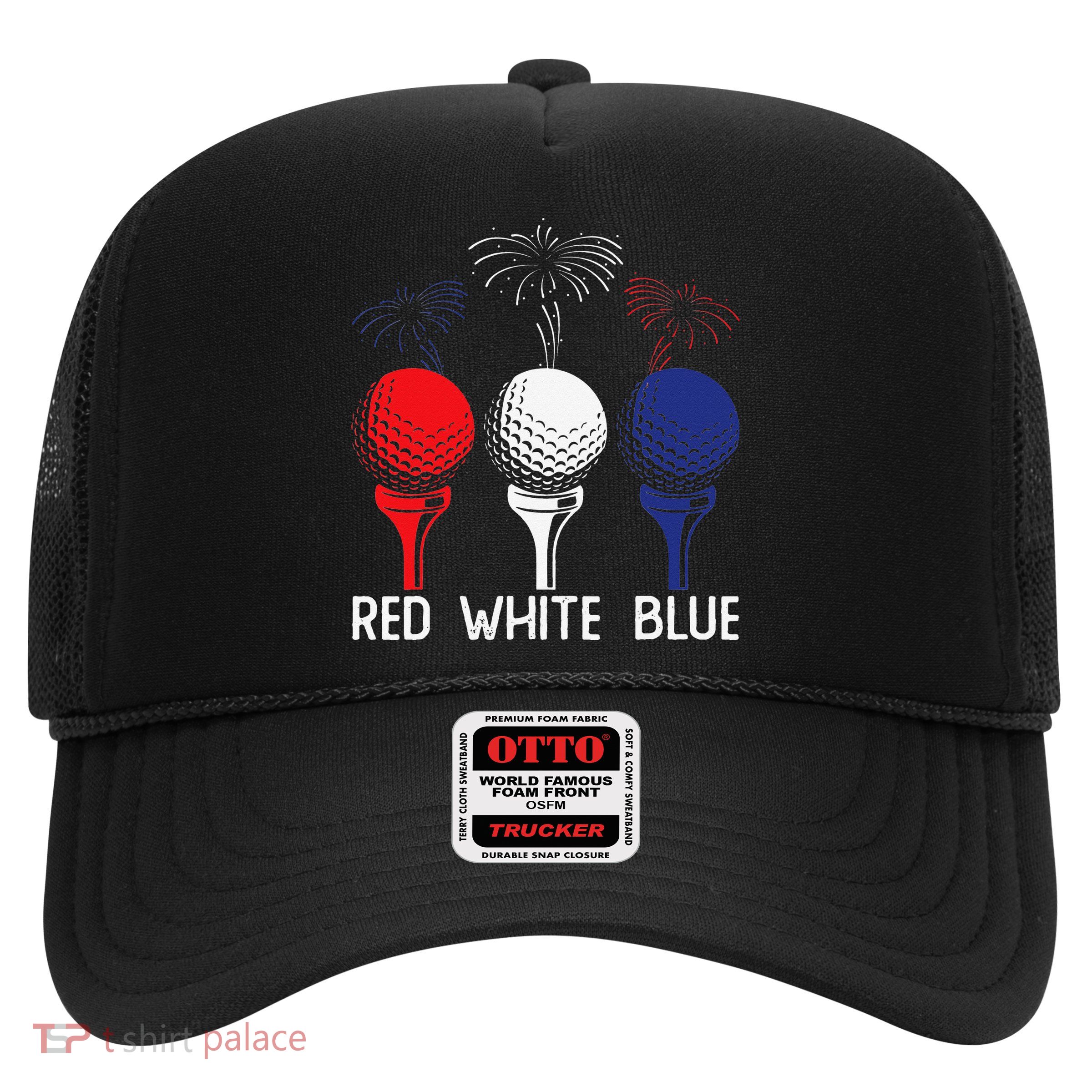 Golf Red White Blue Us Flag Patriotic 4th Of July Trucker Hat
