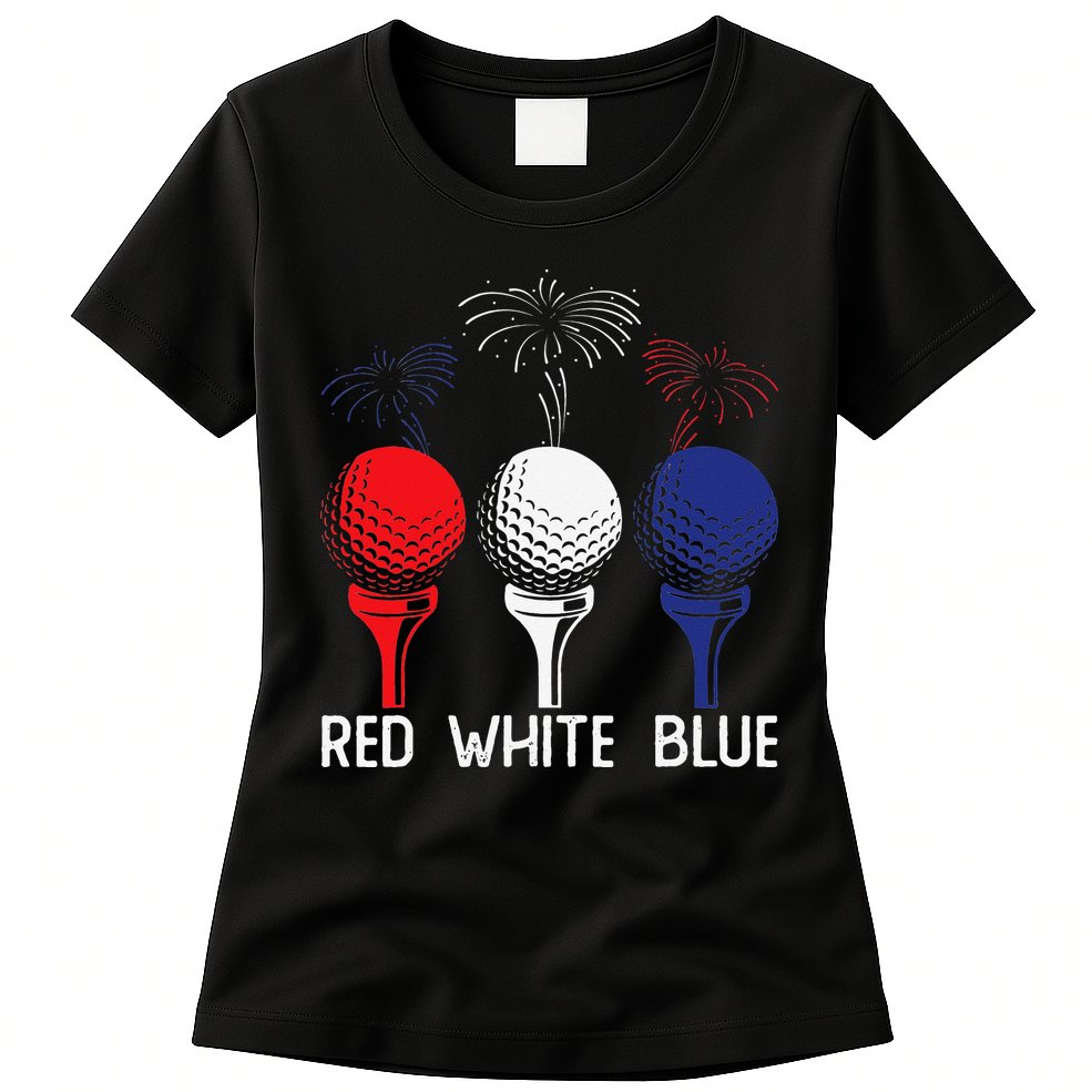 Golf Red White Blue Us Flag Patriotic 4th Of July Womens T-Shirt