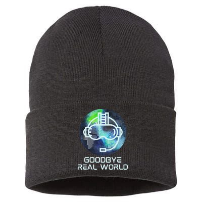 Goodbye Real World Virtual Reality VR AR Gamer World Headset Sustainable Knit Beanie