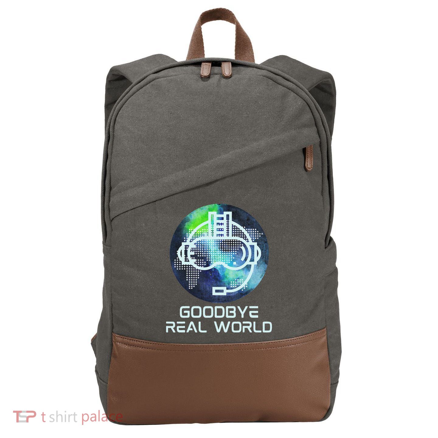 Goodbye Real World Virtual Reality VR AR Gamer World Headset Cotton Canvas Backpack