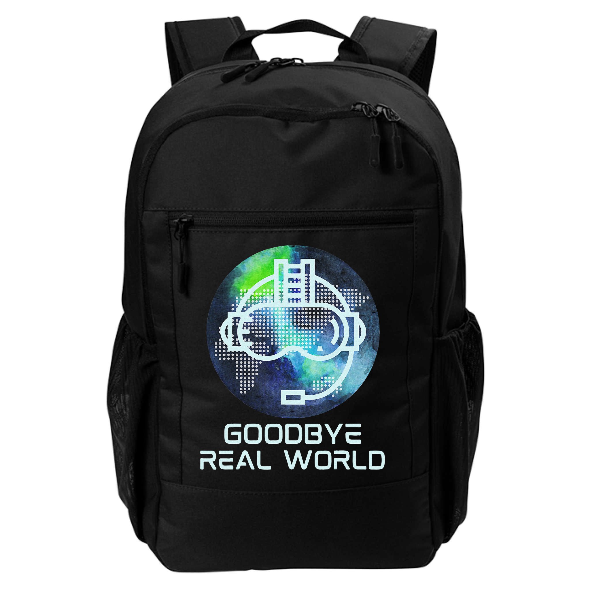 Goodbye Real World Virtual Reality VR AR Gamer World Headset Backpack