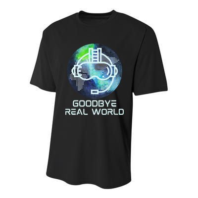 Goodbye Real World Virtual Reality VR AR Gamer World Headset Youth Performance Sprint T-Shirt