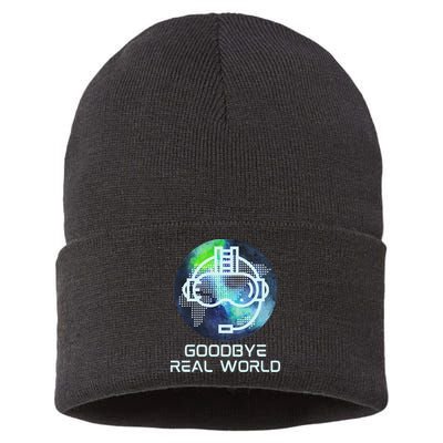 Goodbye Real World Virtual Reality VR AR Gamer World Headset Sustainable Knit Beanie