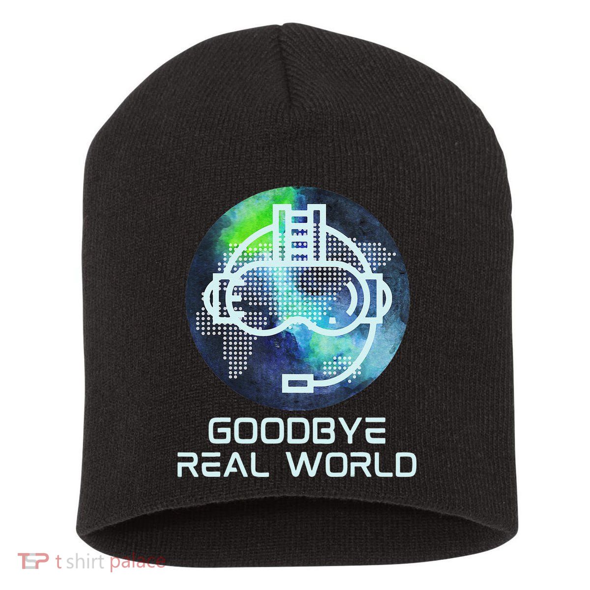 Goodbye Real World Virtual Reality VR AR Gamer World Headset Short Acrylic Beanie
