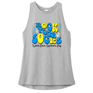 Groovy Rock Your Socks World Down Syndrome Awareness Day Ladies PosiCharge Tri-Blend Wicking Tank