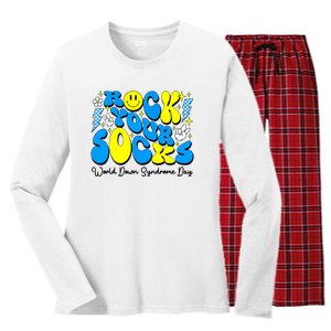 Groovy Rock Your Socks World Down Syndrome Awareness Day Women's Long Sleeve Flannel Pajama Set 