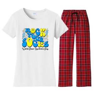 Groovy Rock Your Socks World Down Syndrome Awareness Day Women's Flannel Pajama Set