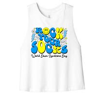 Groovy Rock Your Socks World Down Syndrome Awareness Day Women's Racerback Cropped Tank