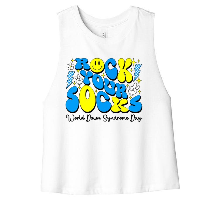 Groovy Rock Your Socks World Down Syndrome Awareness Day Women's Racerback Cropped Tank