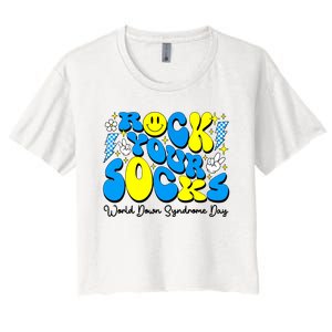 Groovy Rock Your Socks World Down Syndrome Awareness Day Women's Crop Top Tee