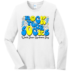 Groovy Rock Your Socks World Down Syndrome Awareness Day Ladies Long Sleeve Shirt