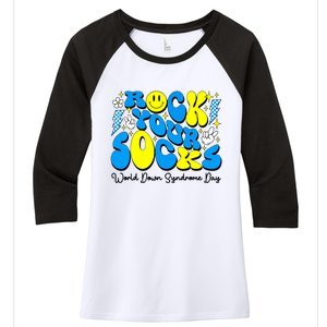 Groovy Rock Your Socks World Down Syndrome Awareness Day Women's Tri-Blend 3/4-Sleeve Raglan Shirt