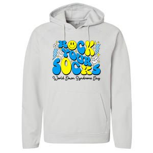 Groovy Rock Your Socks World Down Syndrome Awareness Day Performance Fleece Hoodie