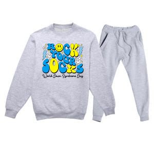 Groovy Rock Your Socks World Down Syndrome Awareness Day Premium Crewneck Sweatsuit Set